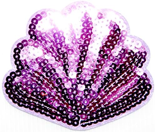 Pink Shell Seashall Beach Sea Summer Ocean Sparkly Sequin Shine Shiny Patch Sew Iron on Embroidered Applique Craft Handmade Baby Kid Girl Women Sexy Lady Hip Hop Cloths DIY Costume
