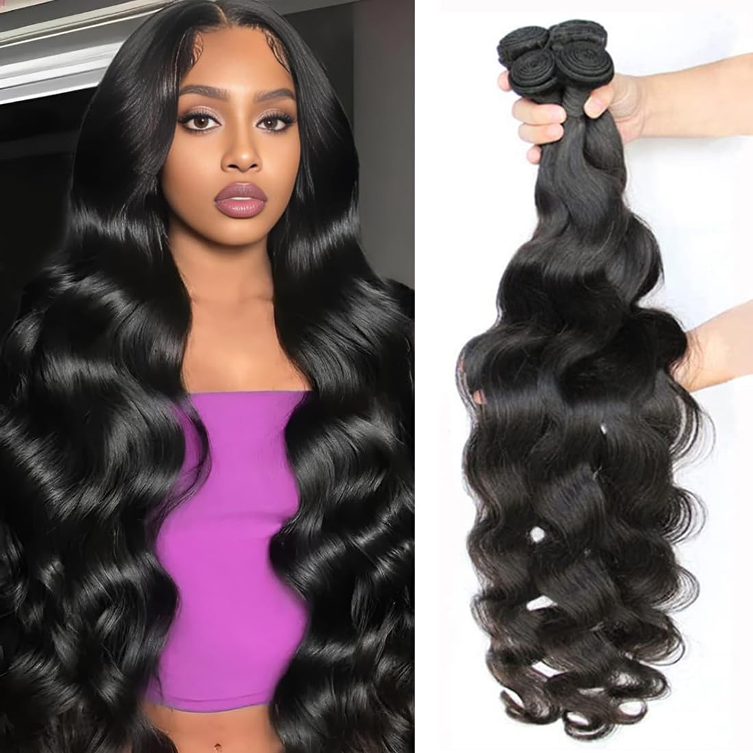 12A Body Wave Bundles Human Hair 20 22 24 26 Inch Human Hair Bundles 100% Unprocessed Brazilian Virgin Hair 4 Bundles Weave for Black Women Natural Color — image 1