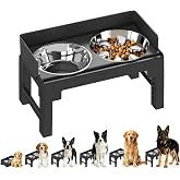 PAKEWAY Elevated Dog Bowls with Stainless Steel Slow Feeder Bowl for Medium and Large Dogs, Spill-Proof Tiltable Dog Feeder with 2 Bowls, 6-Height Adjustable Raised Dog Bowl Stand