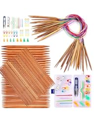 Art and Craft Supply: Exquiss Knitting Needles Set-18 Pairs 18 Sizes Bamboo Circular Knitting Needles with Colored Tube + 75 Pcs 15 Sizes Bamboo Double Pointed Knitting Needles Set + Weaving Tools Knitting Kits - Exquiss