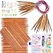 Exquiss Knitting Needles Set-18 Pairs 18 Sizes Bamboo Circular Knitting Needles with Colored Tube + 75 Pcs 15 Sizes Bamboo Double Pointed Knitting Needles Set + Weaving Tools Knitting Kits