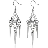 Gothic Spike Dangle Earrings Punk Spikes Beaded Circle Hook Earring for Women Goth Y2k Hip Hop Cool Earring Rock Party Costume Jewelry Accessories