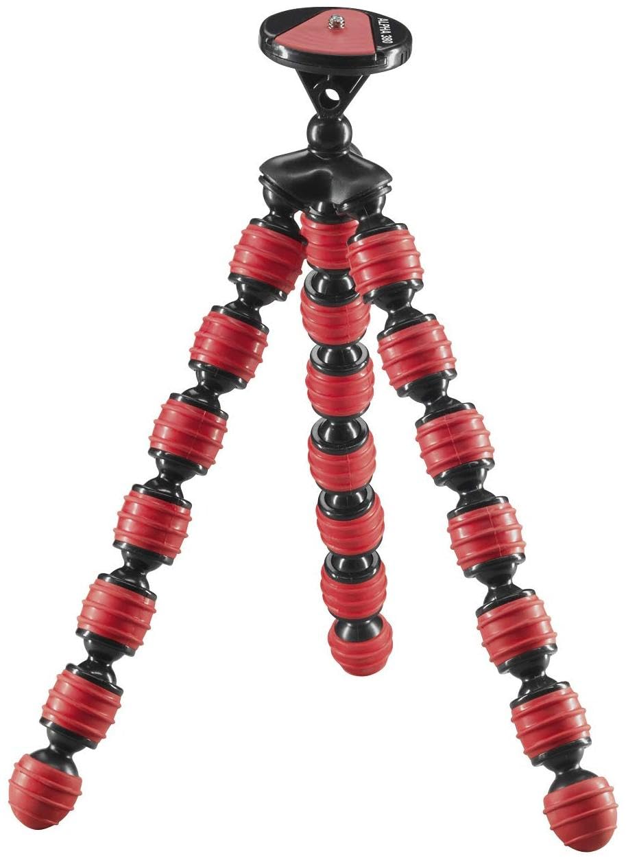 Cullmann Alpha 380 Mobile Flexible Mini Tripod with Smartphone Holder, Bendable legs, Red, Max. load 1.5 kg, 267g weight
