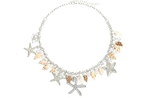 RUOFFETA Shell Starfish Necklace Bracelet Conch Statement Chunky Necklace Mermaid Costume Jewelry Beach Jewelry for Women