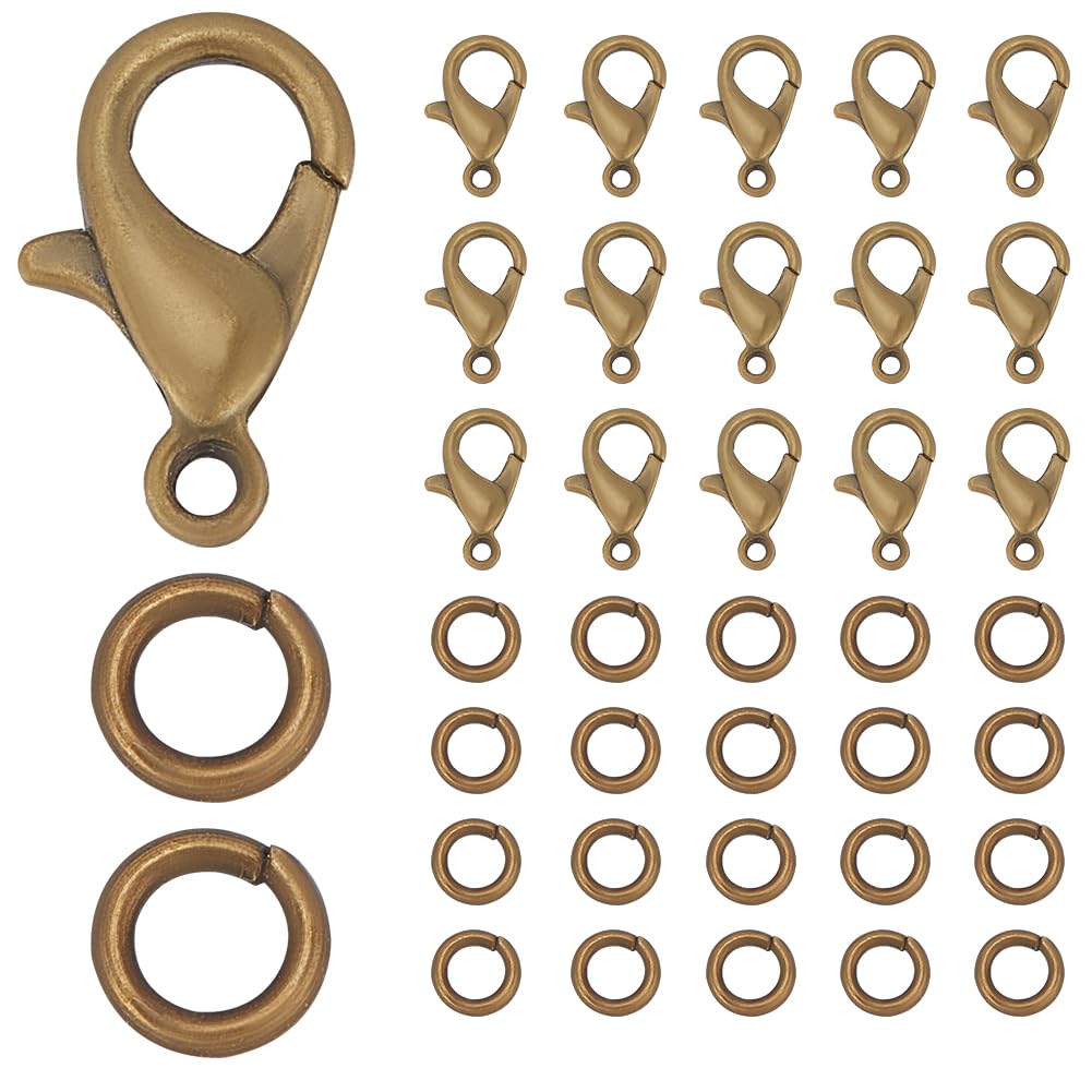 SOFPLATE 1 Box 400Pcs Lobster Claw Clasp Metal Keychain Clasps Antique Bronze Small Trigger & 400Pcs Jump Rings Findings for Jewellery Making Supplies DIY Necklace Bracelet Keychains Crafts