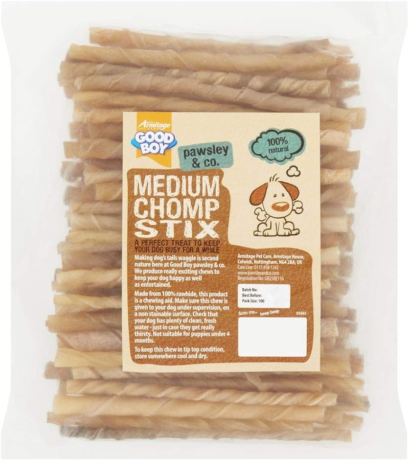 Good Boy Medium Rawhide Chomp Sticks Dog Chews 100 Pack Natural Hide