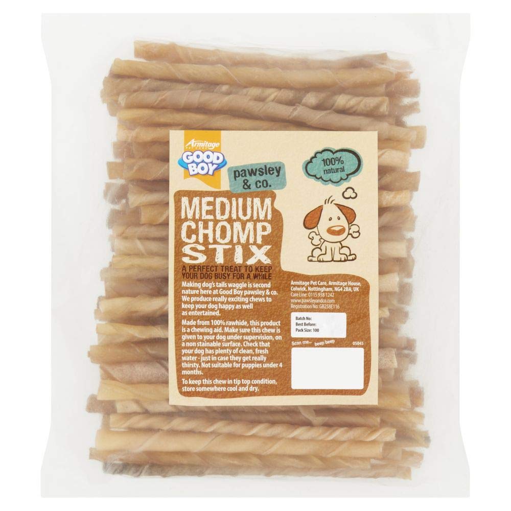Good Boy - Medium Rawhide Chomp Sticks - Dog Chews - Made From 100 Percent Natural Hide - Pack of 100 - Dog Treats Natural