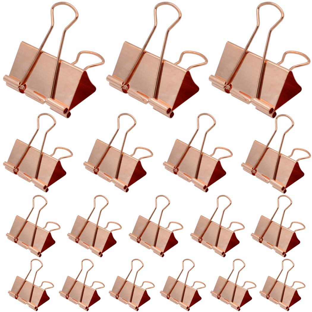 Zoohot Bulldog Clips - 45pc Foldback Binder Clips, 4 Sizes: 19mm, 25mm, 32mm, 51mm (Rose Gold)