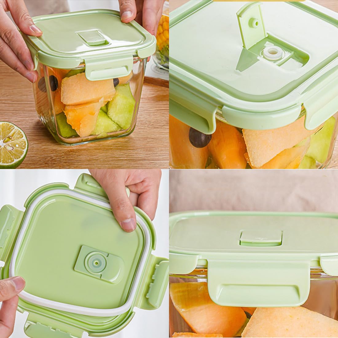 S.ROKE TTAN 900ml Glasbehälter Mit Deckel, Glas Vorratsdosen Mit Deckel Luftdicht. Quadrat Meal Prep Behälter, Mealprep Gläser, Glas Suppen Behälter Für Mikrowelle, Gefrierschrank und Spülmaschine 7