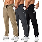 Minorlee Mens Joggers with Zipper Pockets Open Bottom Sweatpants for Men 3 Pack Lightweight Track Pants Men for Workout,Gym