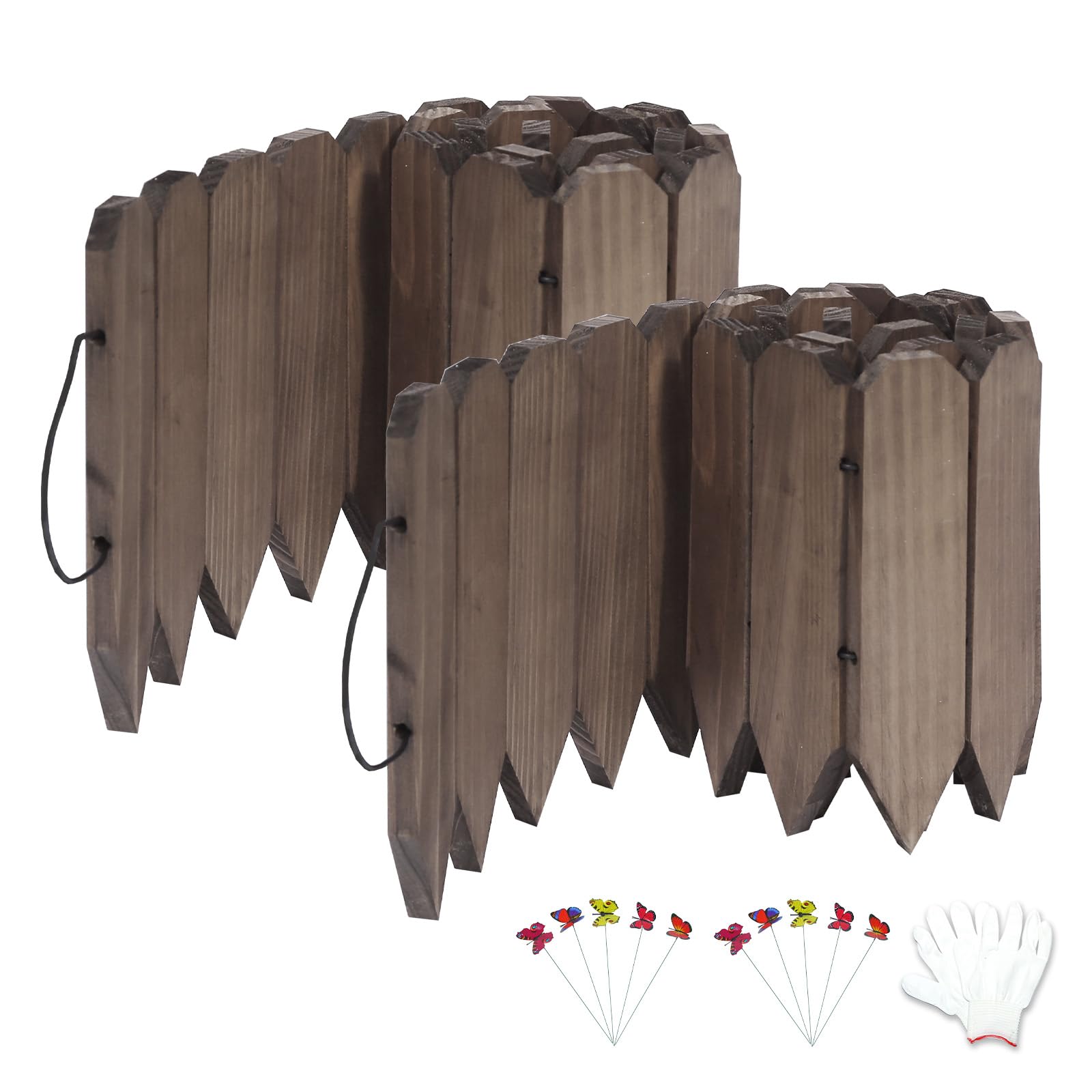 Photo 1 of YPshuye Wooden Fence Garden Edge Landscape Wooden Gardening DIY Edging with 10 Butterflies Environmentally Friendly Solid Wood for Flower Bed Lawns Farm- 9" H x 3.96 Ft L (2 Pack)