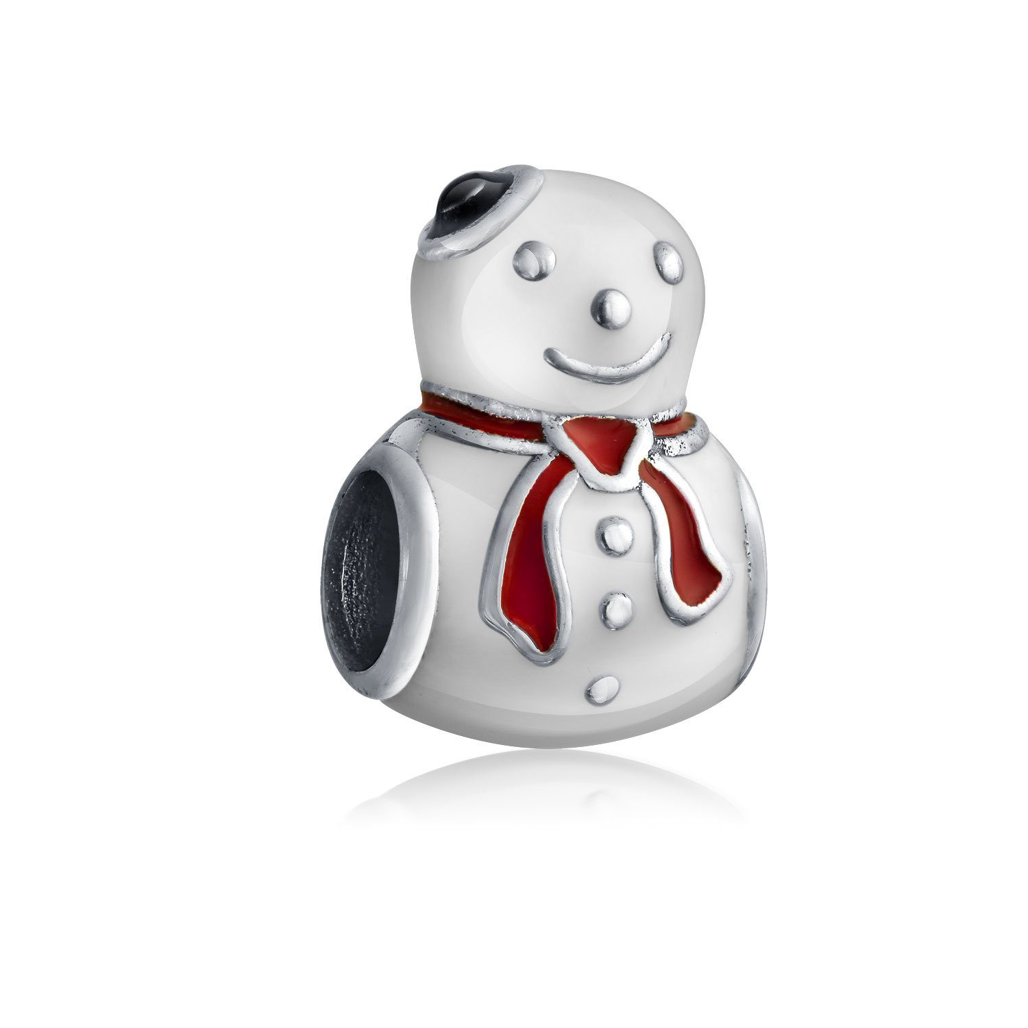 Bling Jewelry Winter Wonderland Holiday Christmas White Frosty Snowman Bead Charm For Women Teen Fits European Bracelet .925 Sterling Silver