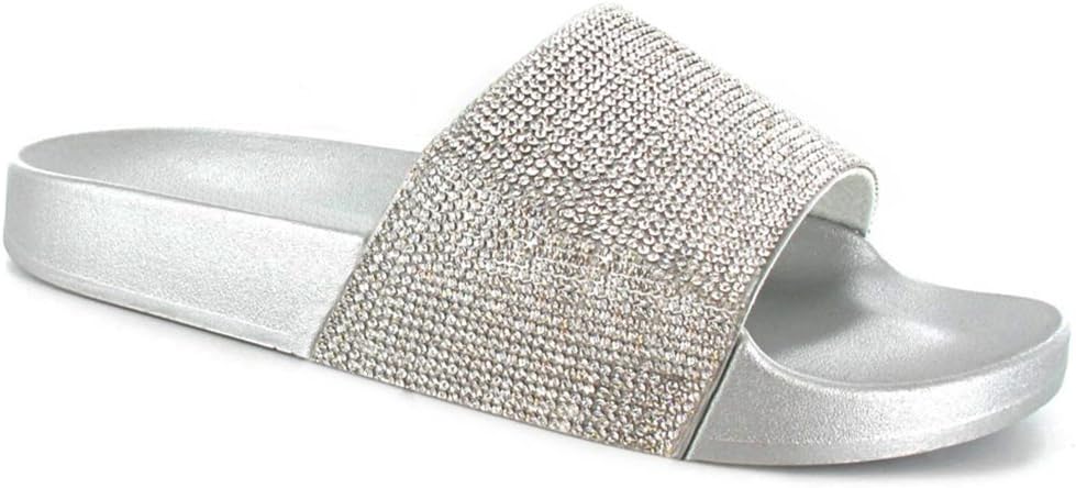 SUGAR ISLANDCELEBRITY STYLE LADIES WOMENS GLITTER DIAMANTE FLIP FLOP SLIDERS PLAIN SLIPPERS MULES