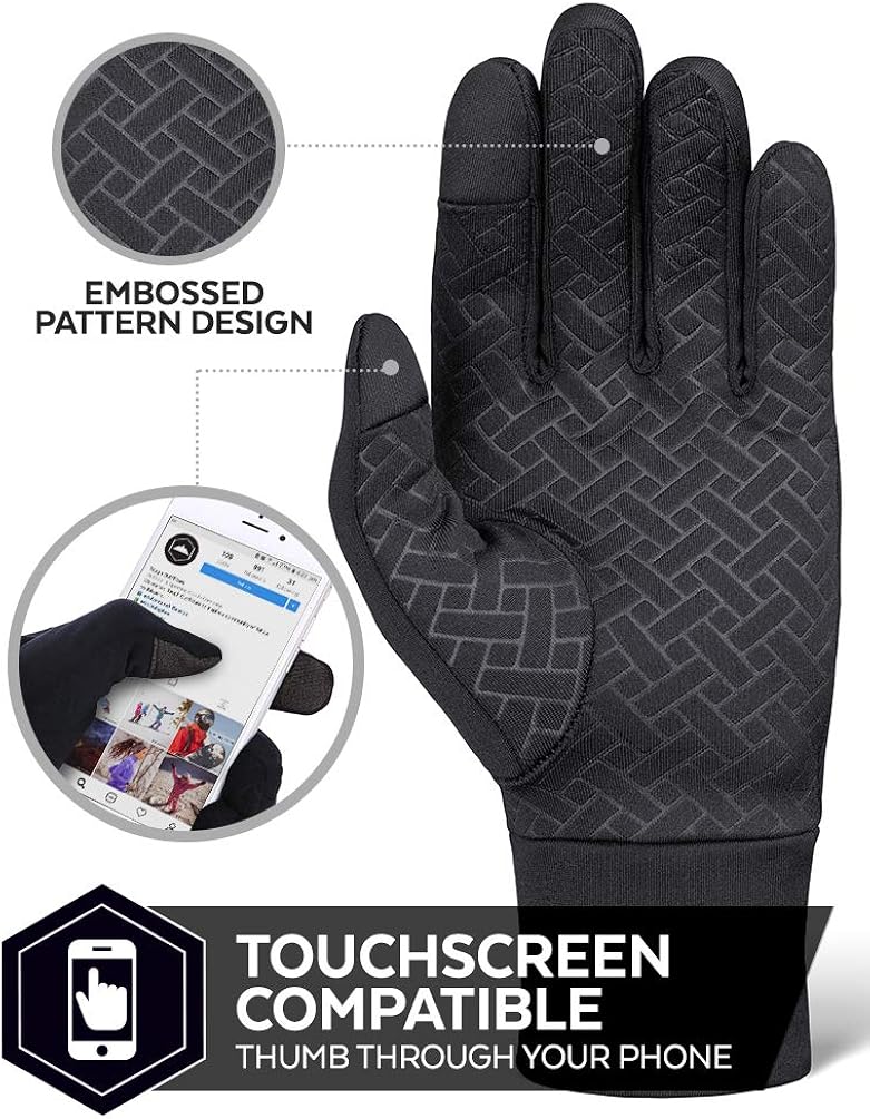 Running Gloves with Touch Screen - Winter Glove Liners for Texting, Cycling - Thin & Lightweight Cold Weather Thermal Gloves: Clothing