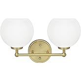 Aspen Creative 62223A, Two-Light Metal Bathroom Vanity Wall Light Fixture, 14-1/2" Wide, Transitional Design in Gold