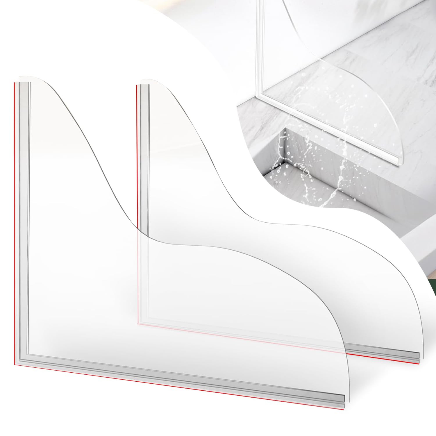 Photo 1 of BFDEWO 2 Pack Shower Splash Guard Kit Waterproof Easy Installation, Large Splash Guards for Bathtub Self-Adhesive Shower Corner Guards to Keep Water in Shower or Bath, Pack of 2 (9.25 x 11.25 inches)