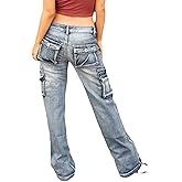 Flamingals Cargo Jeans for Women Drawstring Flap Pocket Low Waist
