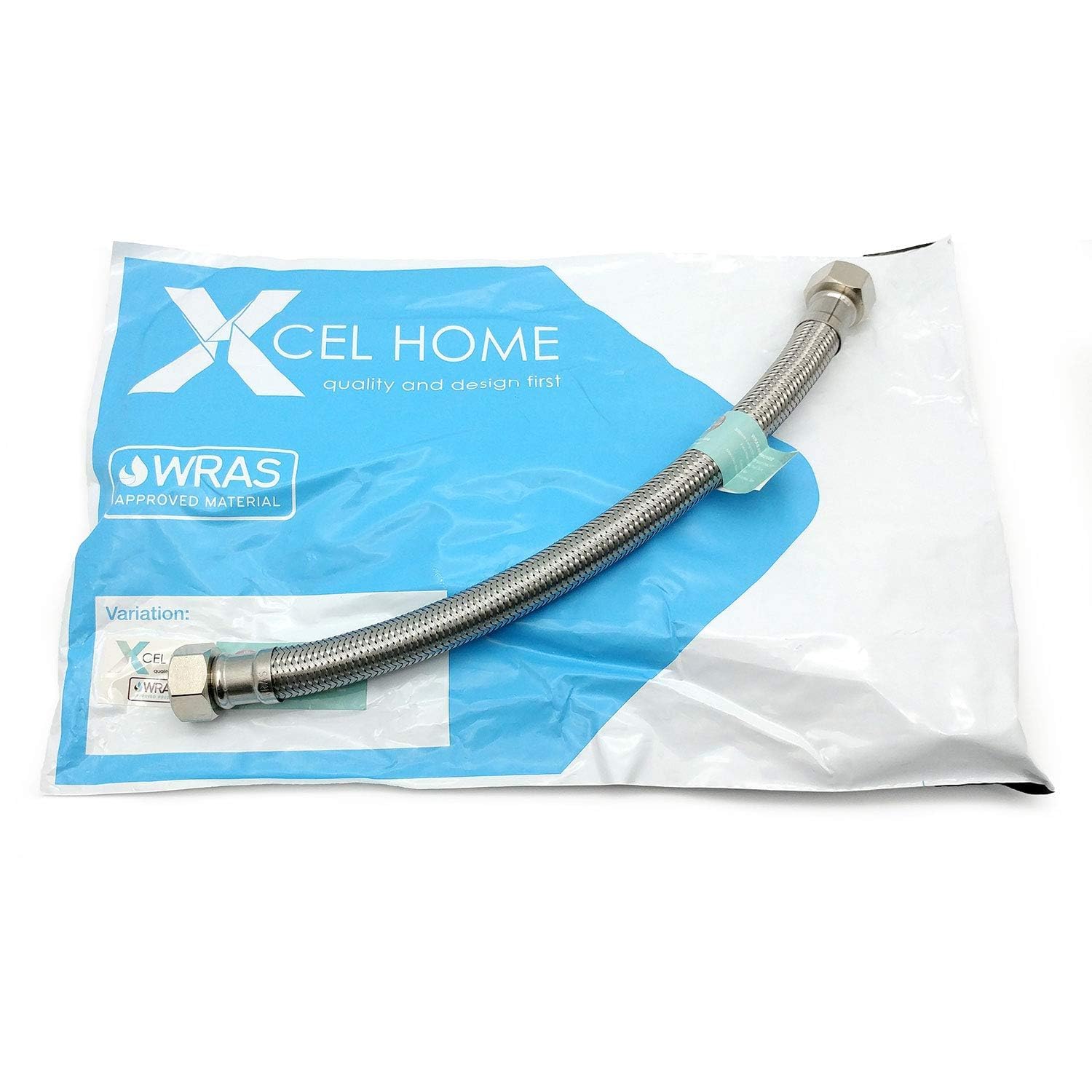 Xcel Home 300mm x 1/2" x 1/2" BSP (12.5mm Inner bore) Flexible Pipe Connector | Monobloc Mixer Pipe for Kitchen Sink/Bathroom Basin Tap | Stainless Steel Flexible Tap Connector Tails - 1 Pipe