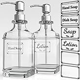 GLADPURE Soap Dispenser - 2 Pack, 18 Oz Antique Design Thick Glass Hand Soap Dispensers; with 304 Rust Proof Stainless Steel Pump, 6Pcs Clear Stickers, for Kitchen, Bathroom - Silver