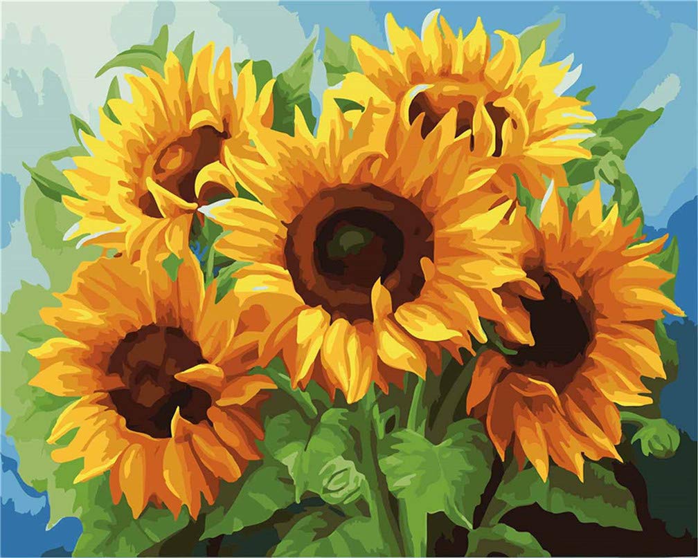 Awesocrafts Paint by Numbers Kits, Sunflowers Flowers Green Plants Number Painting for Adults 16x20 inch Framed (Sunflowers, Framed)
