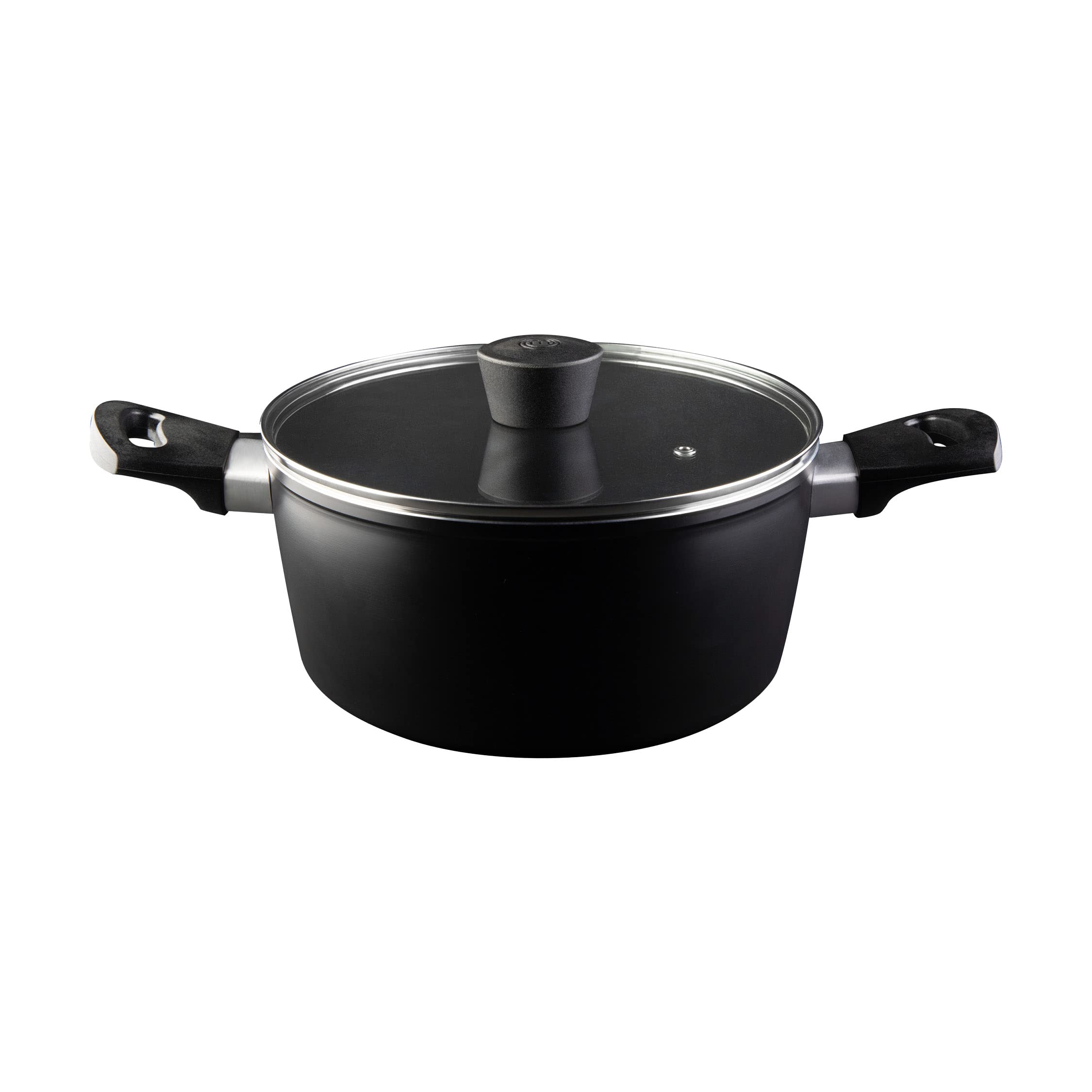 MasterChef Stock Pot with Lid 24cm Non Stick Casserole, Stew & Soup Pan for all Cooking Surfaces incl. Induction Hobs, Swiss Engineered with Scratch Resistant, Nonstick Coating, Aluminium, Black