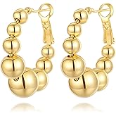 Hius 18K Gold Plated Beaded Hoop Earrings for Women, Thick Silver Ball Earrings, Women's Chunky Hoop Earrings, Trendy Jewelry for women