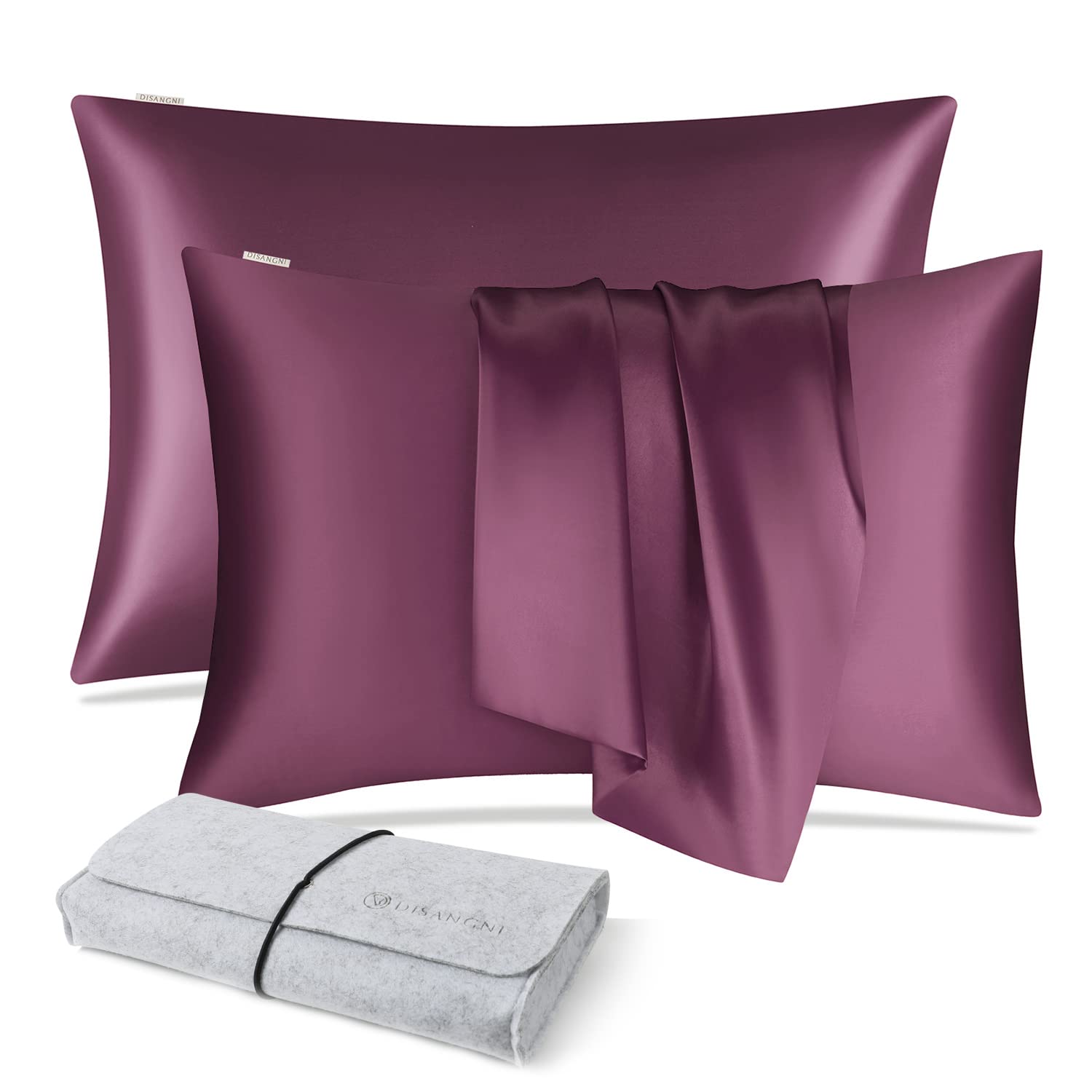 DISANGNI 100% Natural Mulberry Silk Pillow case for Hair and Skin with Hidden Zipper 22 Momme Both Sides Real Silk Pillow Case (2pc 51x66cm, Purple)