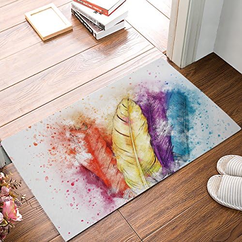 Findamy Non-slip Door Mat Entrance Rug Rectangle Absorbent Moisture Floor Carpet for Indoor Outdoor Watercolor Feather Pattern Doormat 20x31.5 inch