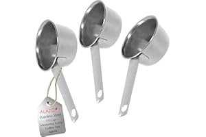 3pc BPA FREE STAINLESS STEEL ALAZCO COFFEE MEASURING SCOOP 1/8 CUP (2 Tbsp | 30 ml | 30 cc | 1 oz) Holiday Baking Cooking Measuring Scoop Spice Herbs Salt Sugar Flour Cocoa Protein Powder Keto Cream