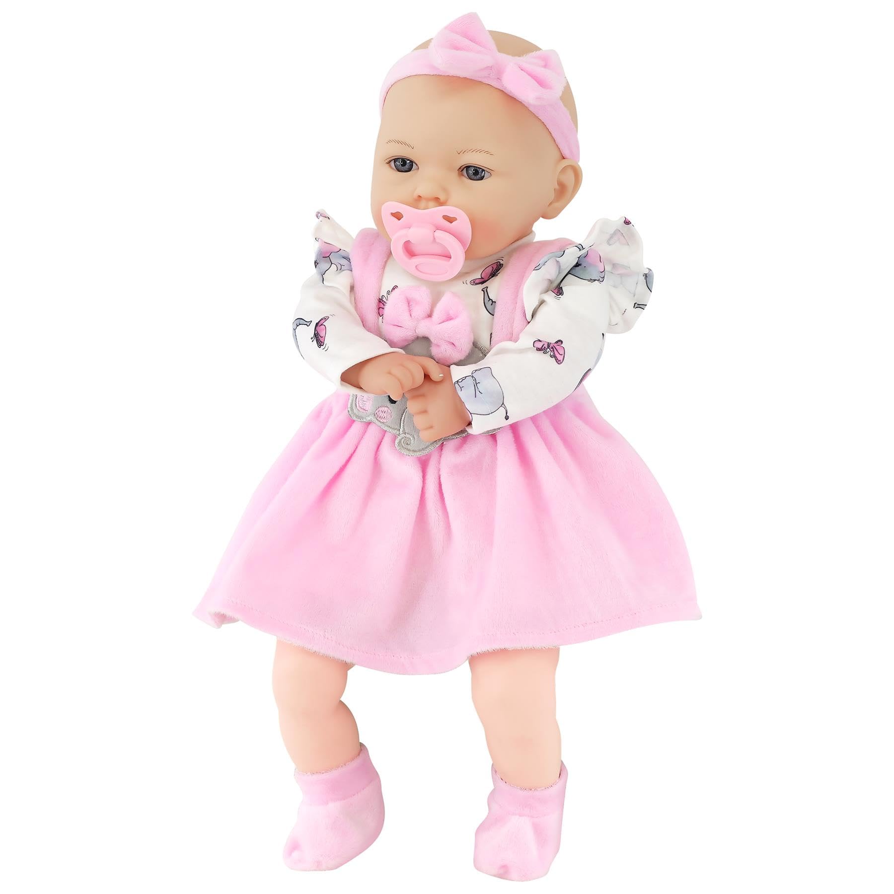 Bibi Doll 18" Baby Girl Doll with Dummy & Sounds - Lifelike, Soft Body, Elephant Themed Outfit, Realistic Toy for Girls & Boys Aged 18 Months+