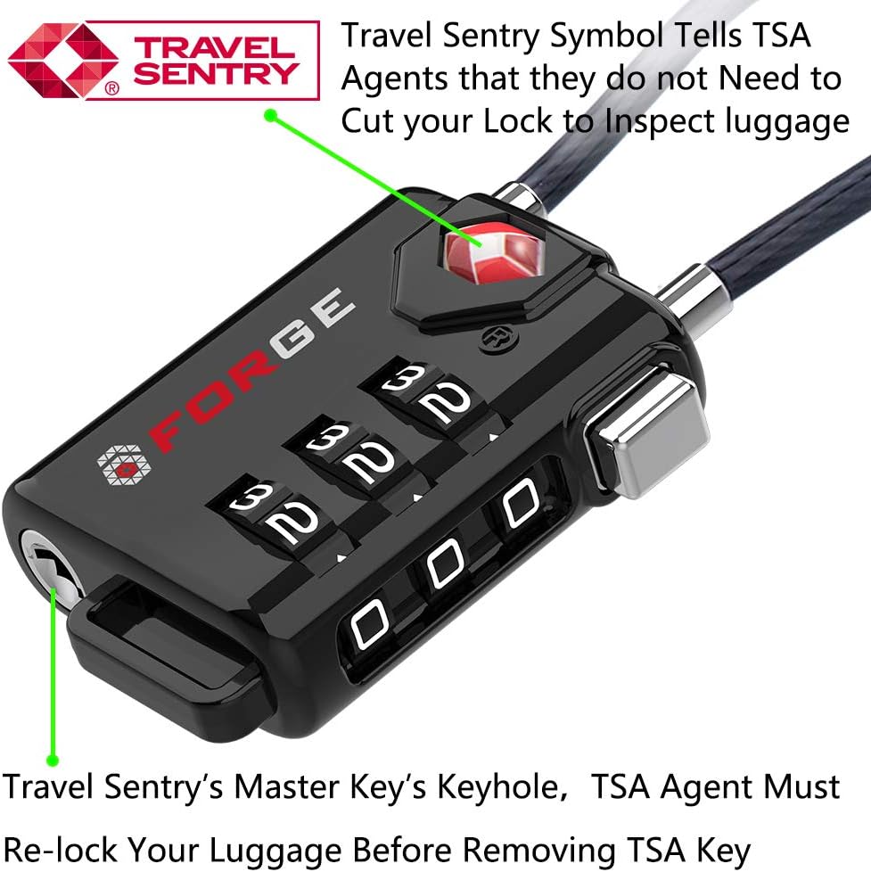  | TSA Approved Cable Luggage Locks, Re-settable Combination with Alloy Body | Luggage Locks