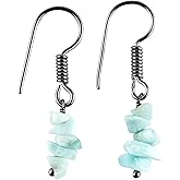 NJCRAFT Gemstone Chips Dangling Earrings, Stone 2-3 MM, Black Plated, Handmade Jewelry, Chakra Healing Crystals, Polished Nuggets Stones, Women Earrings, Gemstone Jewellry