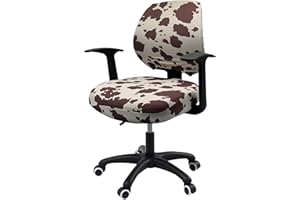YOXEULL Office Chair Cover Computer Desk Chair Covers Stretchable Anti-Dust Universal Split Rotating Swivel Chair Slipcover Protector 2 Piece, Brown Cow, Office Gift for Women Men