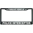 HOSNYE Pursuit Vehicle Police Interceptor License Plate Frame Metal License Plate Cover Front Plates Frames Car Tag Frame for Women Men US Vehicles Standard