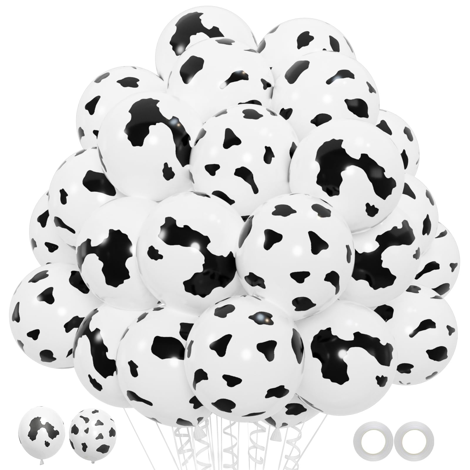Photo 1 of 100Pcs Cow Print Balloons | 12 Inch Farm Theme Latex Balloons for Birthday, Cowboy Baby Shower, Rodeo & Western Party Decorations (Black & White Spots)