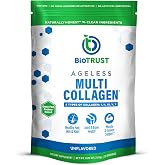 BioTrust Multi Collagen Peptides Unflavored Powder - Hydrolyzed, Grass Fed | 5 collagen types (I, II, III, V &amp; X) from grass fed beef, fish, chicken &amp; eggshell membrane with protein support