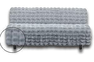Snugglesinto Soft Faux Fur Sofa Cover Thick Shaggy Fuzzy Sectional Couch Cover Non-Slip Plush Sofa Slipcover Furniture Protector for Kids, Pets(Futon, LightGrey-Bubble)