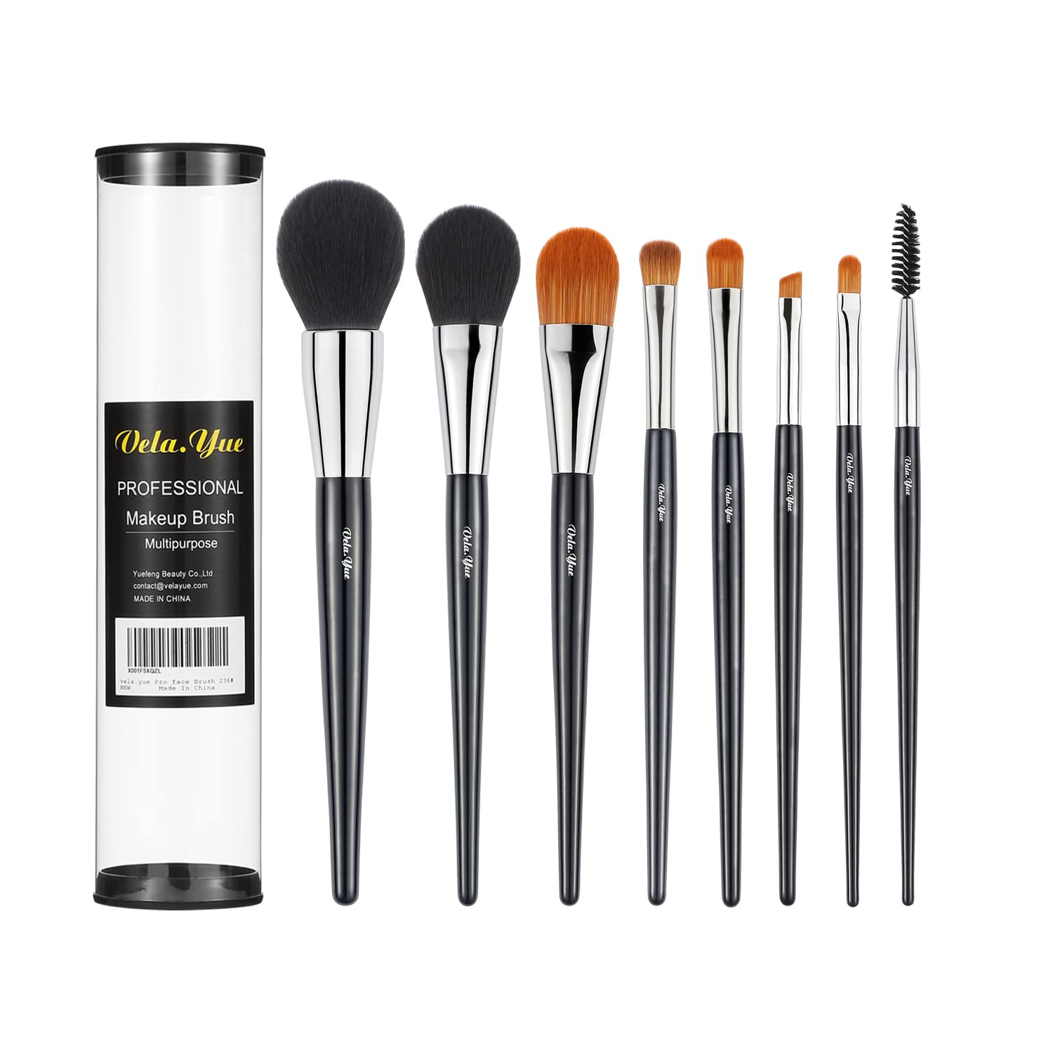 Vela.Yue Makeup Brushes Set 8pcs Soft Synthetic Powder Foundation Blush Concealer Eyeshadow EyeLiner Eyelash Eyebrow Lip Gloss Professional Beauty Tools Kit