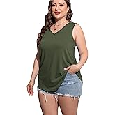 CARROTMOB Plus Size Sleeveless Tops Women Casual Summer Sleeveless Loose Fit V Neck Ladies Basic Tshirt