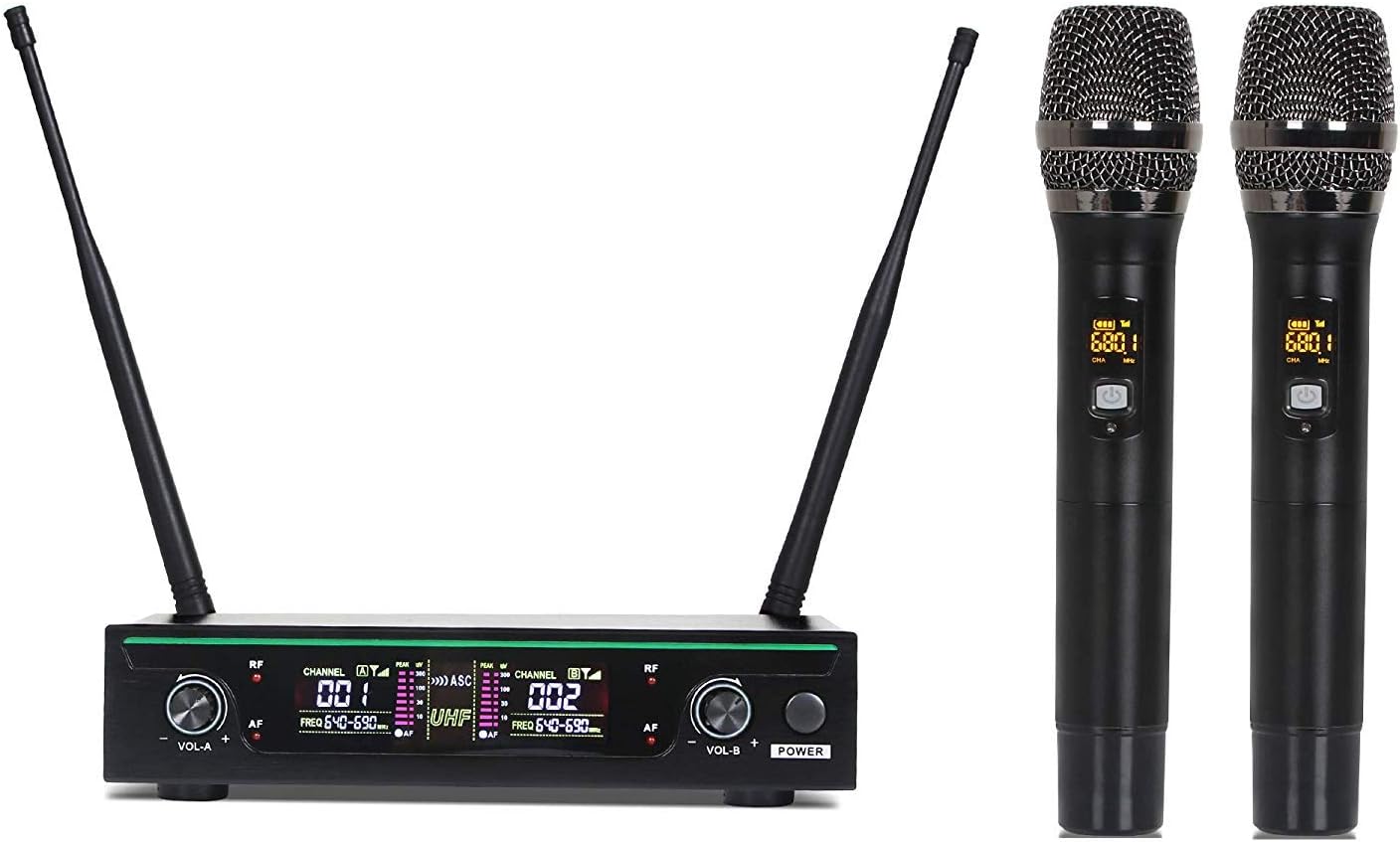 Depusheng U-91 UHF Long Range Dual Channel 2 Handheld Mic Transmitter Professional Karaoke UHF Wireless Microphone System