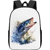 DOINBEE Kids Bass Fish Backpack, Funny Fishing Backpack for School, Green and White Bass Jump Out from Water Bookbag for Girls Boys, Students Gifts Lightweight Laptop Bag Travel Daypack 17"
