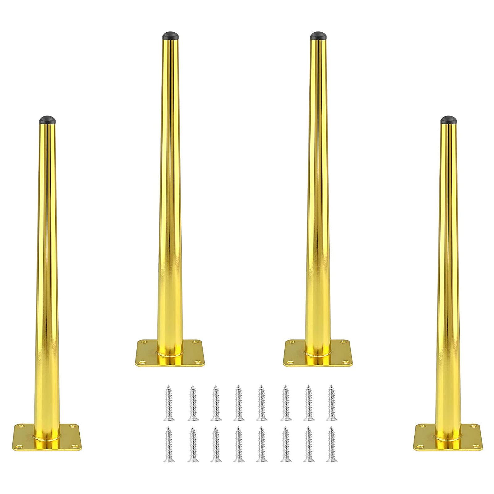 Cjueiom 16 Inch / 40cm Straight Furniture Legs Gold Sofa Legs Set of 4, Mid-Century Couch Legs Heavy Duty Coffee Table Legs, Conical Chair Feet Metal Cabinet Legs Replacement for Cupboard Ottoman