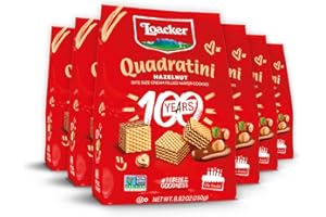 Loacker Quadratini Hazelnut Wafer Cookies LARGE - 30% Less Sugar - Premium Crispy Bite Size Wafers - NON-GMO - LARGE Pack of 6