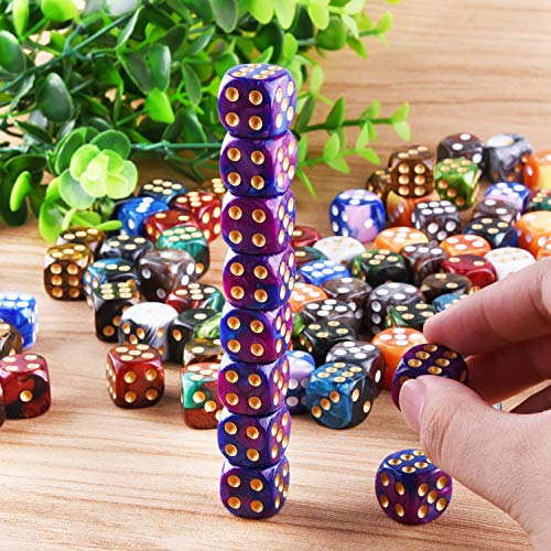 image for AUSTOR 100 Pieces 6 Sided Game Dice Set 10 Two Tone Colors Dice Round 