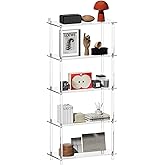 CRTERICX 5-Tier Acrylic Bookshelf, 11.6" D x 23.6" W x 51.2" H, Modern Clear Bookcase for Home Office, Multifunctional Open Book Shelves for Living Room, Bedroom, Easy Assembly