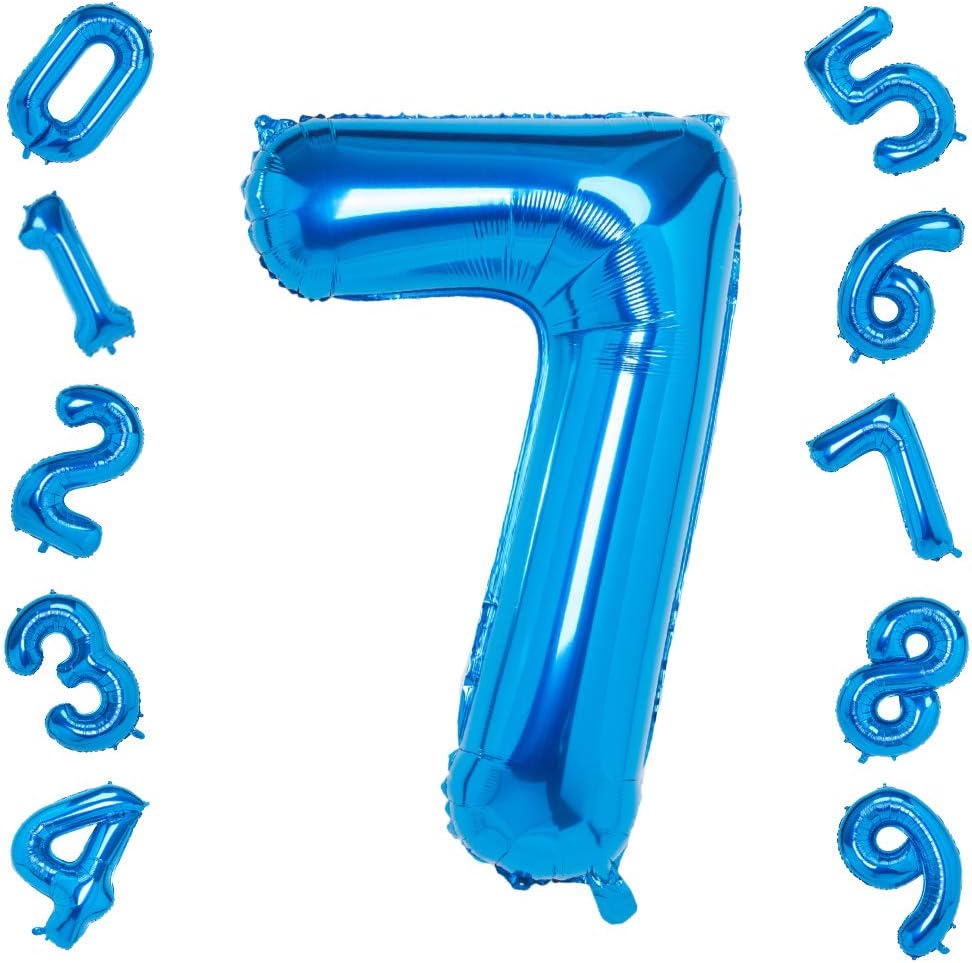 GremodeBlue 7 Balloons,40 Inch Birthday Foil Balloon Party Decorations Supplies Helium Digital Balloons (Blue Number 7)