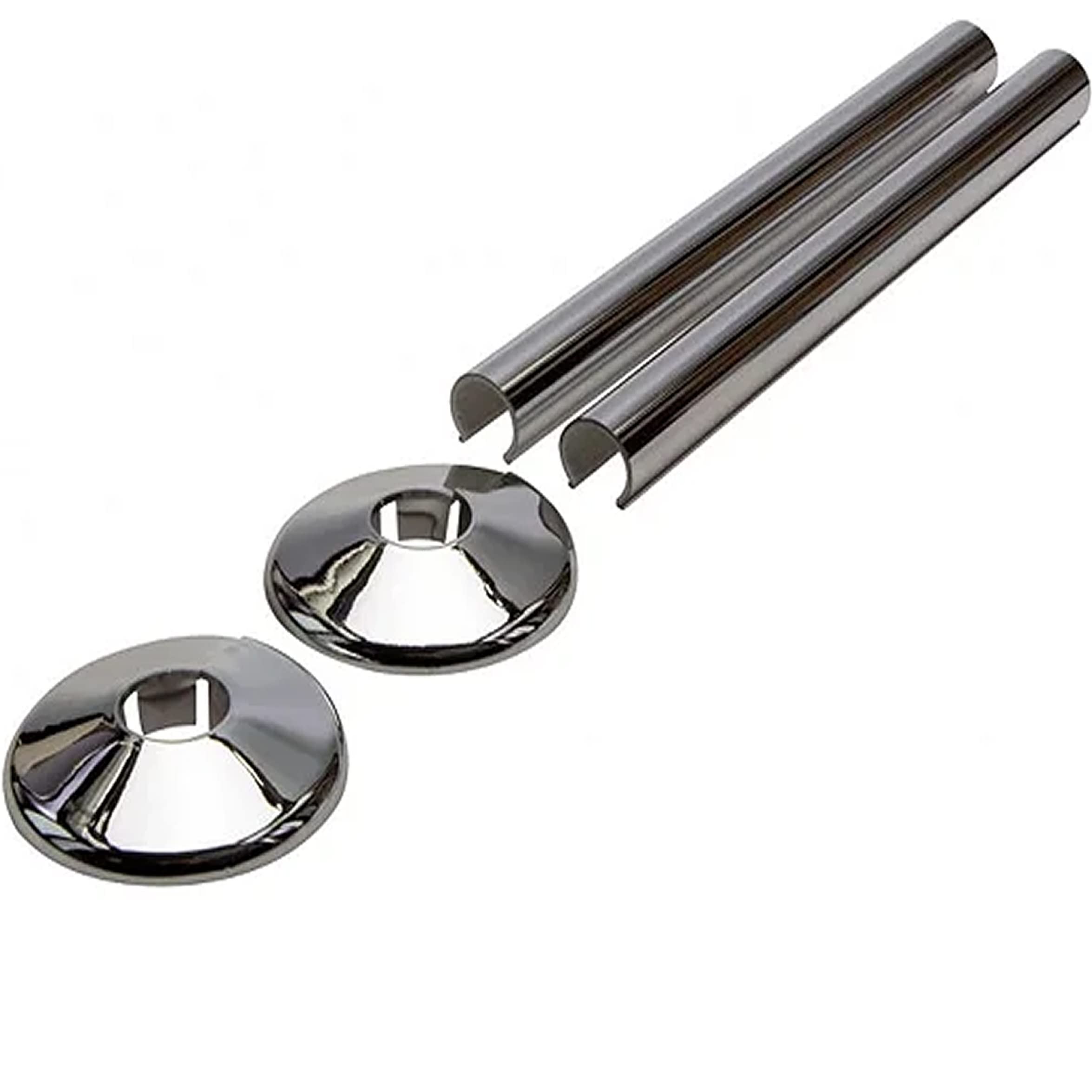 Aretro Chrome Effect Plastic 15mm Radiator Pipe Towel Rail Covers & Collars 200mm 1 Pack of 2 (Heavy Duty (Cut with fine Tooth Hacksaw))