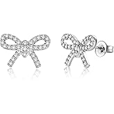 Bow Earrings for Women 925 Silver with Cubic Zirconia Ribbon Earrings Bow Stud earrings Jewelry Gifts for Women