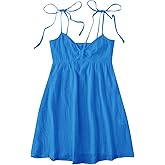 SOLY HUX Women's Tie Shoulder Y2k Cami Sun Dress Cute Spaghetti Strap Casual Summer A Line Short Mini Dresses