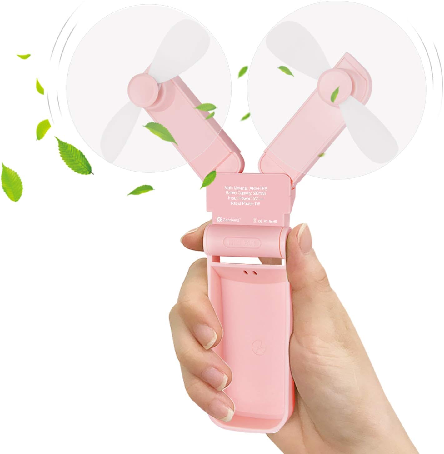 Hand Held Fans,Genround Upgrade V2 Dual-heads Hand Fan,Mini Hand Held Fans Battery Operated,Small Portable USB Rechargeable Electric Fan,Personal Pocket Folding Fan For Travel/Home/Outdoor/Work/Summer